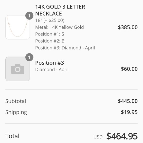 Custom Maya Brenner necklace - letters S, B and a teeny diamond ✨️ - Picture 3 of 4